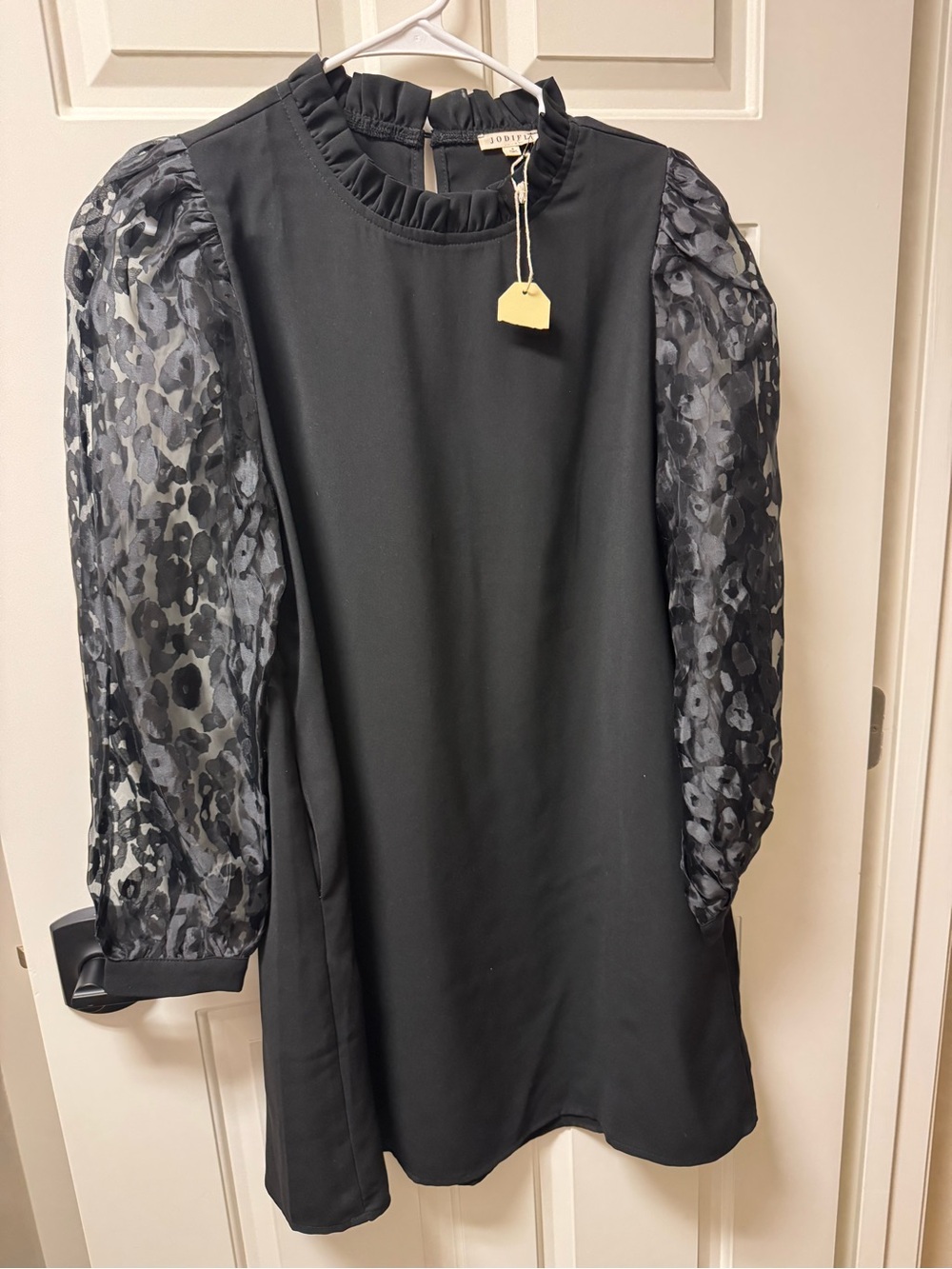 JODIFL Black Dress with Sheer Patterned Sleeves NWT Small